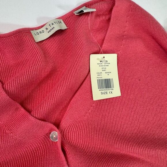 Lord & Taylor Cardigan Sweater Womens 1X Coral Button Up Stretch Cotton Blend - Picture 10 of 10